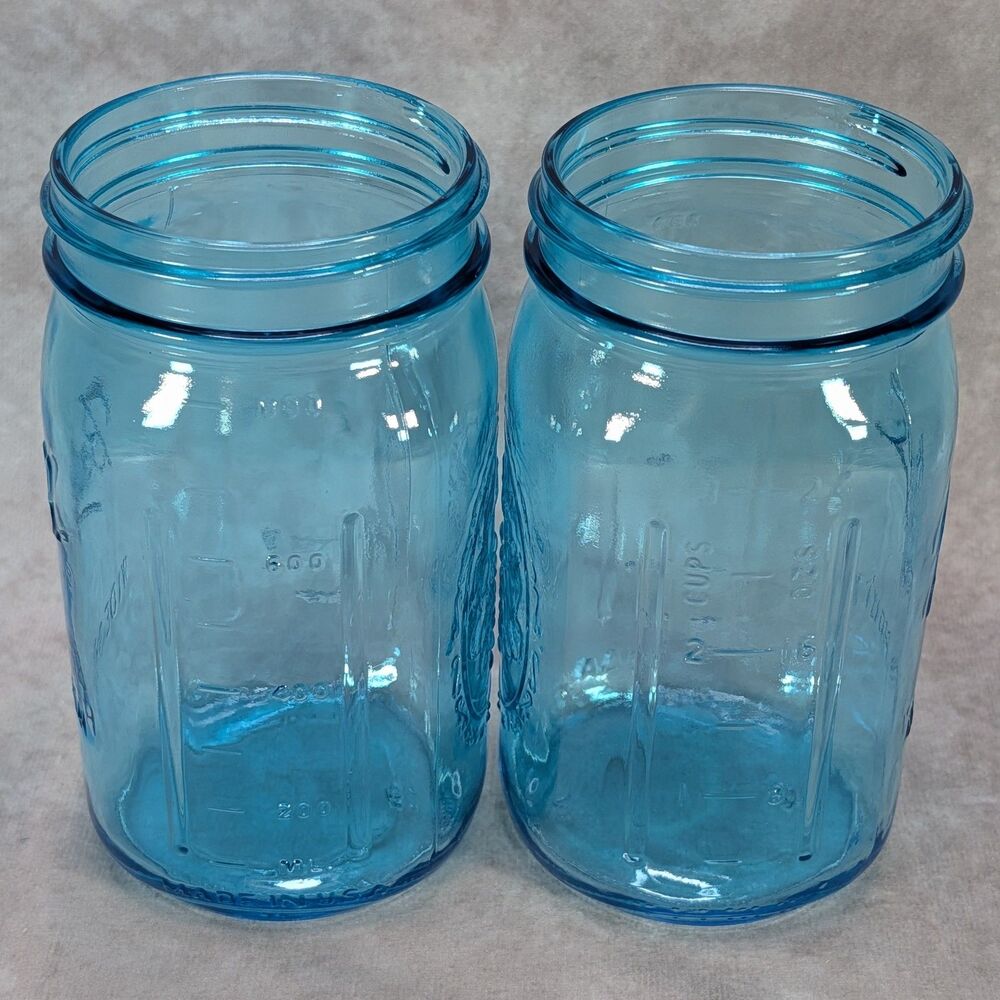 Ball Heritage Collection Blue Glass Quart Mason Jars 32 oz Wide Mouth Pair - Picture 2 of 4